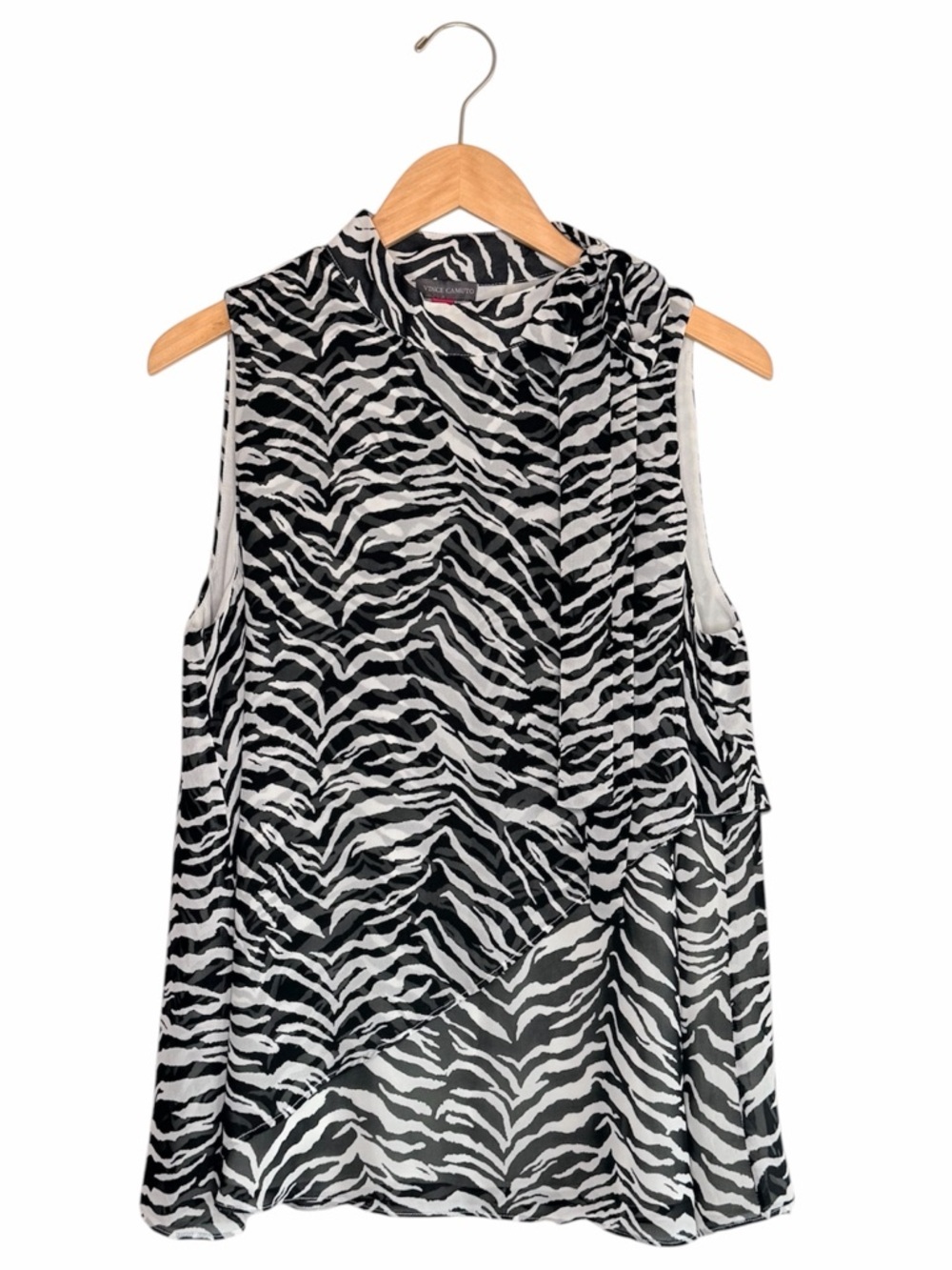 NEW Vince Camuto Animal Print Sleeveless Bow Tie-Neck Blouse Women’s Small NWOT